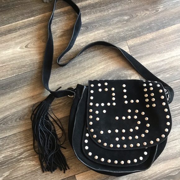 Handbags - Black Studded Purse with Tassel